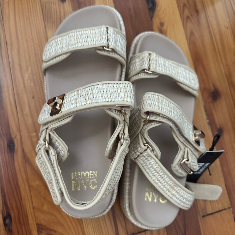 Madden Girl Cream Sandals with Gold Accents